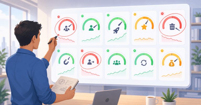 Dashboard tracking product-market fit metrics for an India startup, showing retention cohorts and engagement charts